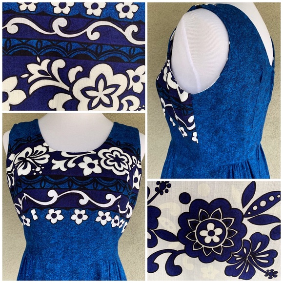 🌺 70s Vintage Hawaiian Barkcloth Muumuu Maxi Dress - Picture 4 of 14